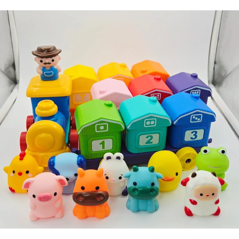 Joyfy Montessori Learning Farm Train Set Pull Along Train Finger Puppets
